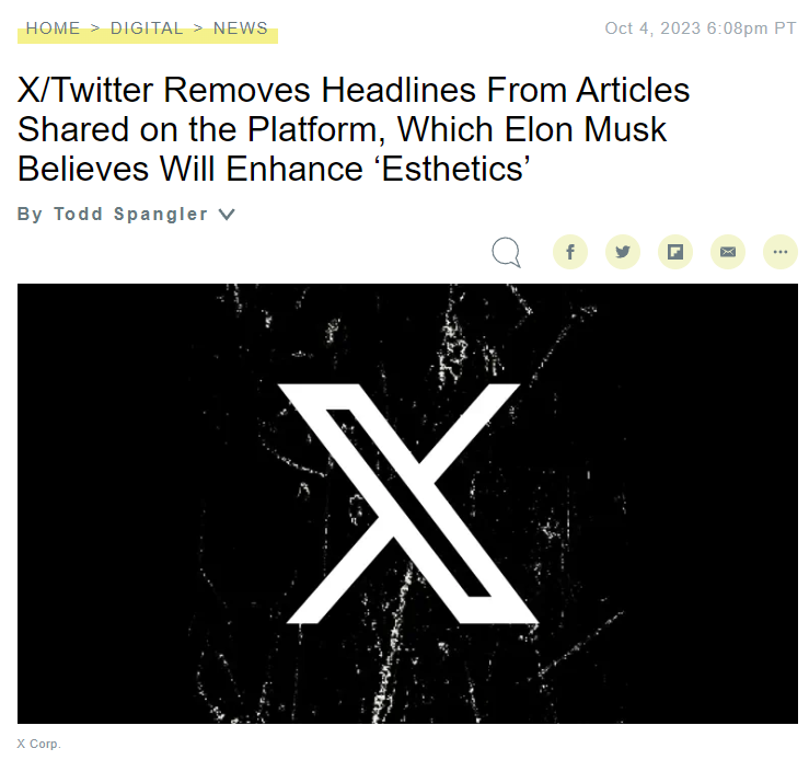 jasze36's tweet photo. If you see an image on Twitter with no headline or sub-heading, it's due to Musk's latest change. When you share a link, only the image from the article will be displayed.

RIP journalism. Now all articles will have YouTube-style thumbnails for Twitter. https://t.co/FZgJ9B3fMe