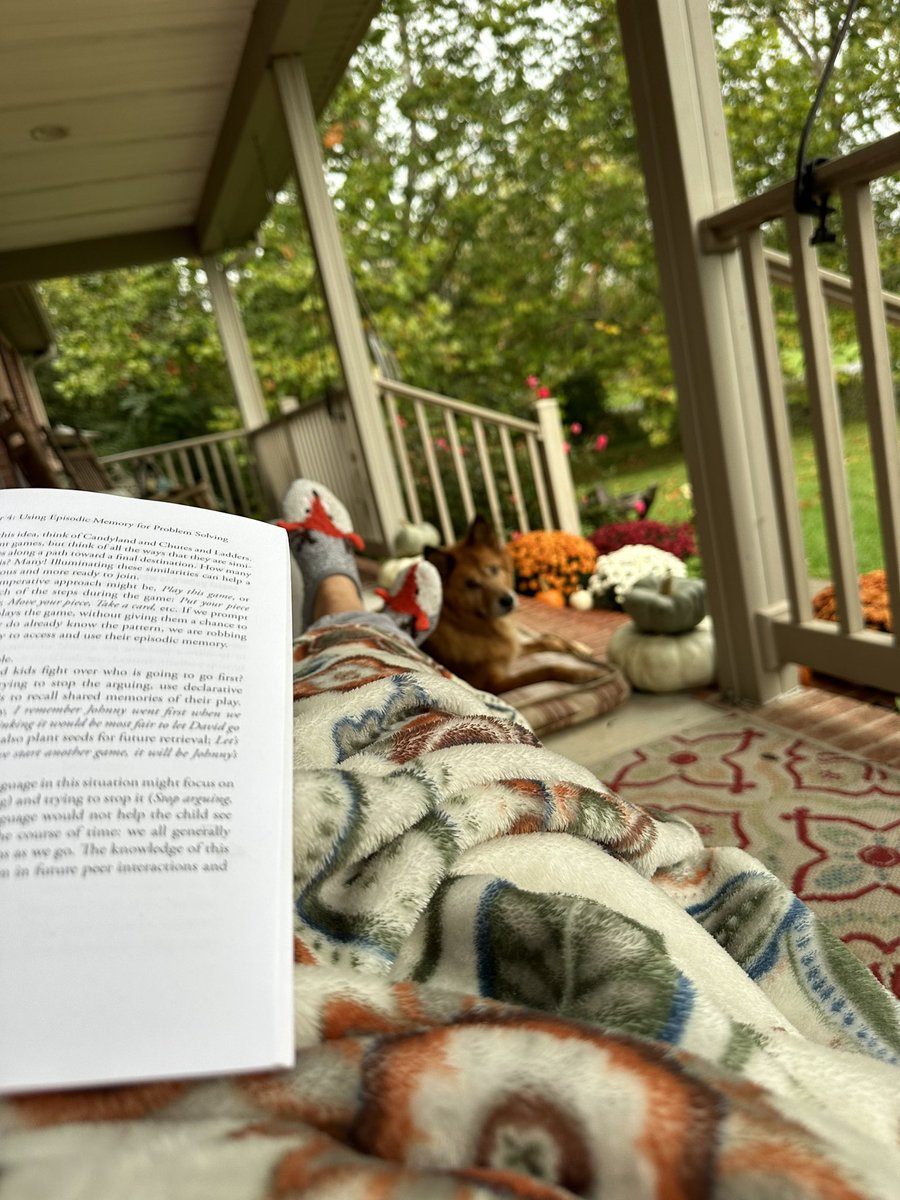 #SaturdayVibes rainy fall morning reading on my porch with a cozy blanket, fuzzy socks, book, and furry friend🐕🍂📖🌧️ #relaxing #selfcare #fall #booklovers