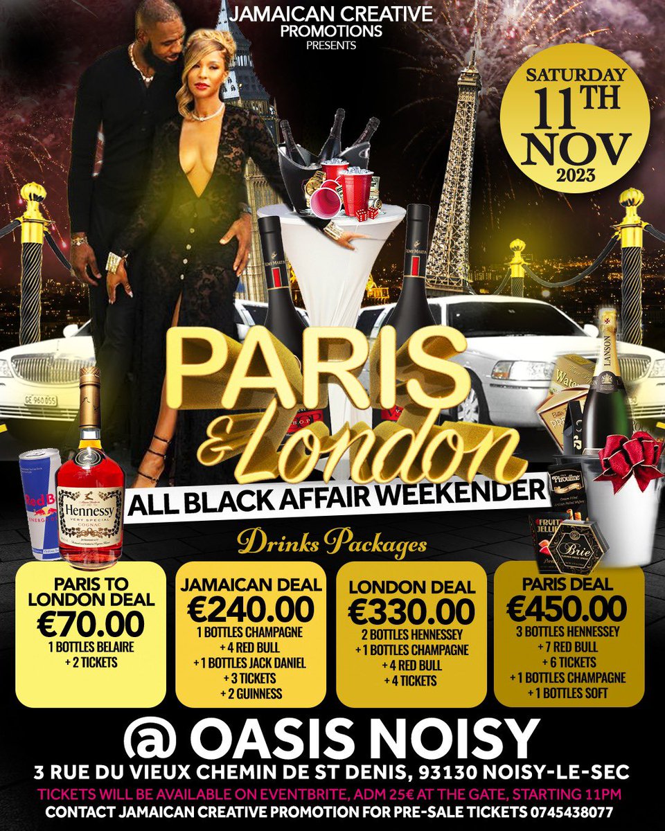 DarwinSubionic's tweet image. Paris &amp;amp; London Link Up 🇫🇷🇬🇧🔗 Annual Full Black Affair • Saturday November 11th 2023 • Oasis de Noisy (93) • Tickets available on Bizouk.com or eventbrite.fr 
#Jamaica #paris #party #london #dancehall #reggae #foryou