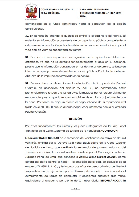 keneamazon's tweet photo. Corte Suprema de Justicia anula la sentencia y absuelve de todos los cargos a la Ing. Lucila Pautrat en la querella interpuesta en su contra por la empresa Tamshi SAC, ordenando el archivo del caso.
https://t.co/LLml1QpGd7 https://t.co/aBLO6tUWxM