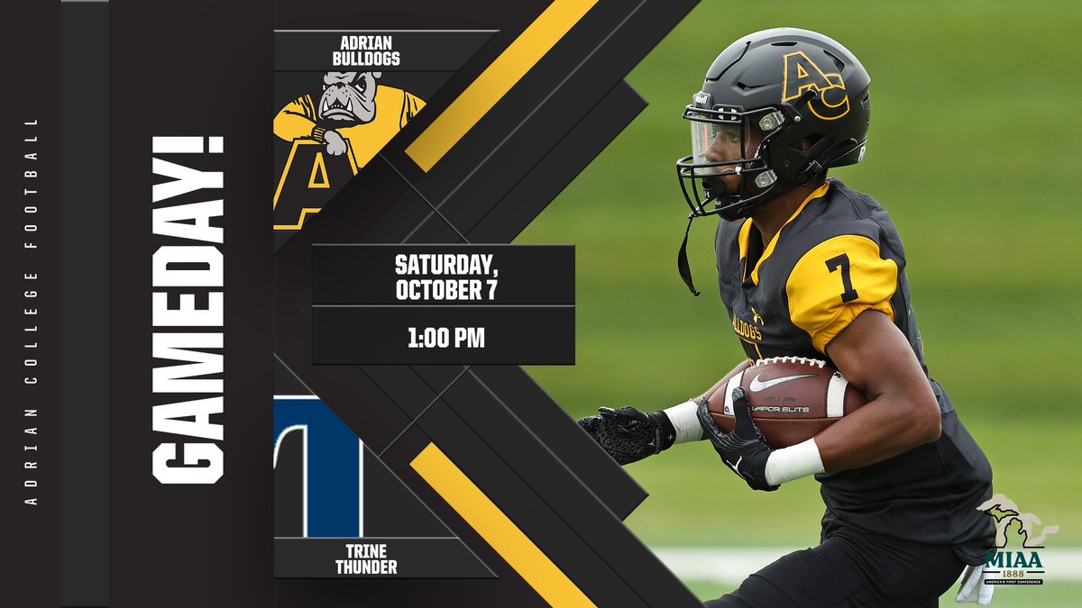 🚨 GAME DAY! 🚨 🏈 @AdrianCollegeFB @ Trine ⏰ 1:00 PM 📍 Angola, Indiana 📺 bit.ly/3topIpm 📻 bit.ly/3Z3rcRq 📊 bit.ly/3ZNoz6S #d3fb #GDTBAB