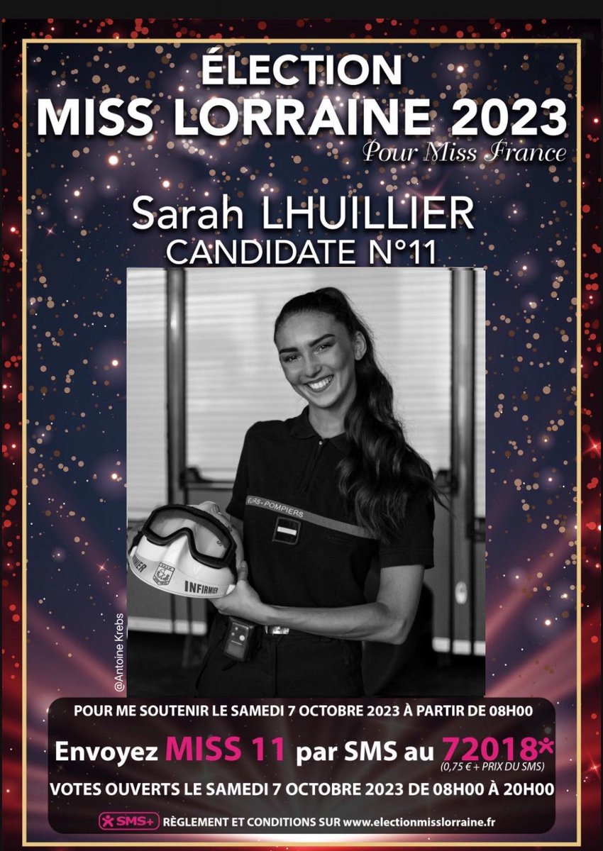 [Evénement]

Tous avec Sarah !

C'est le grand jour pour Sarah Lhuillier, sapeur-pompier volontaire au service de santé du #sdis88 qui se présente pour le titre de miss Lorraine 2024 👑

L'élection aura lieu ce soir à #Toul mais les votes sont ouverts dès maintenant!