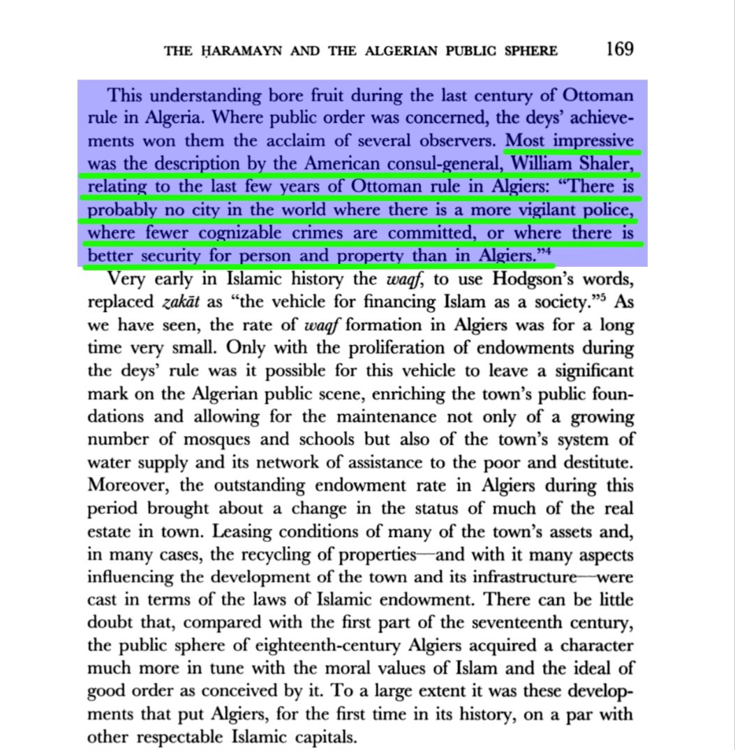 Shaler, consul 🇺🇸 à Alger avant la colonisation, dit qu'elle était une des villes les plus riches en métaux(or, argent) et des plus sécuritaires au monde. La question n'est pas de savoir ce qu'ils ont construit pour accommoder les colons, mais plutôt ce qu'ils ont détruit et⬇️