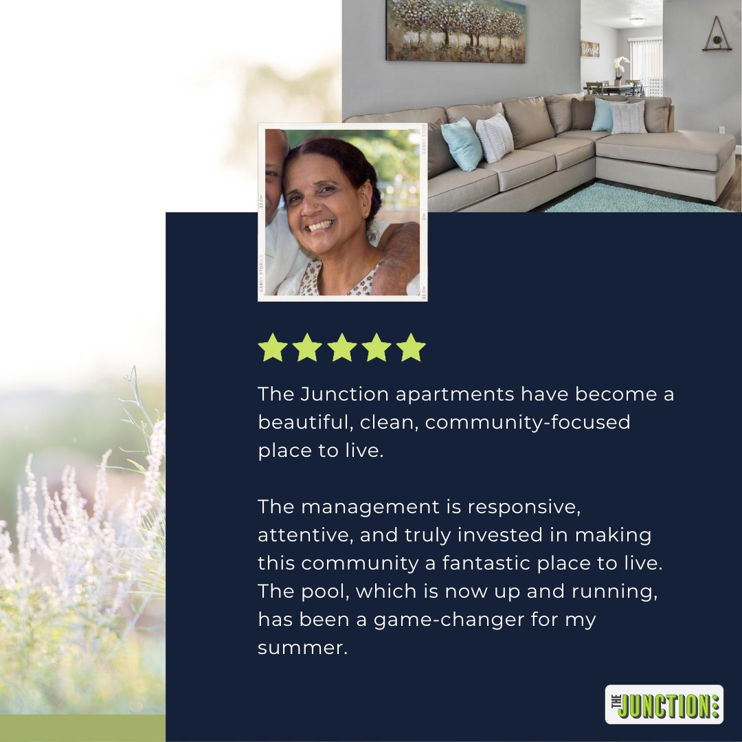 Another rave review from one of our incredible residents at The Junction Apartments!

The Junction Apartments can be your next home sweet home. 🏠

#HappyTenants #NewHome #ApartmentLiving #TheJunctionApts #TourToday #ArlingtonTX
#ArlingtonTexas
#ArlingtonAdventures
#ArlingtonLife
