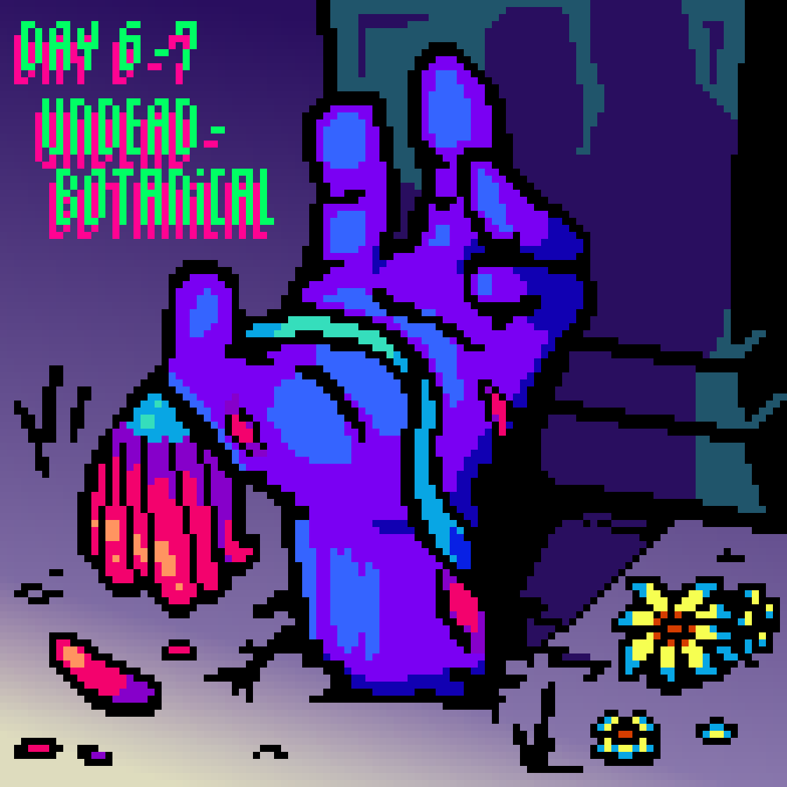 Pixel_Capsule's tweet photo. Opsie, skipped a day :p so today I'm merging Day 6 and 7 - Undead &amp; Botanical
#art #pixelart #mysticalwitchtober #witchtober 
Work is catching up, so I may post sporadically now if I like a theme 🥲 https://t.co/z1XtCkgrCn
