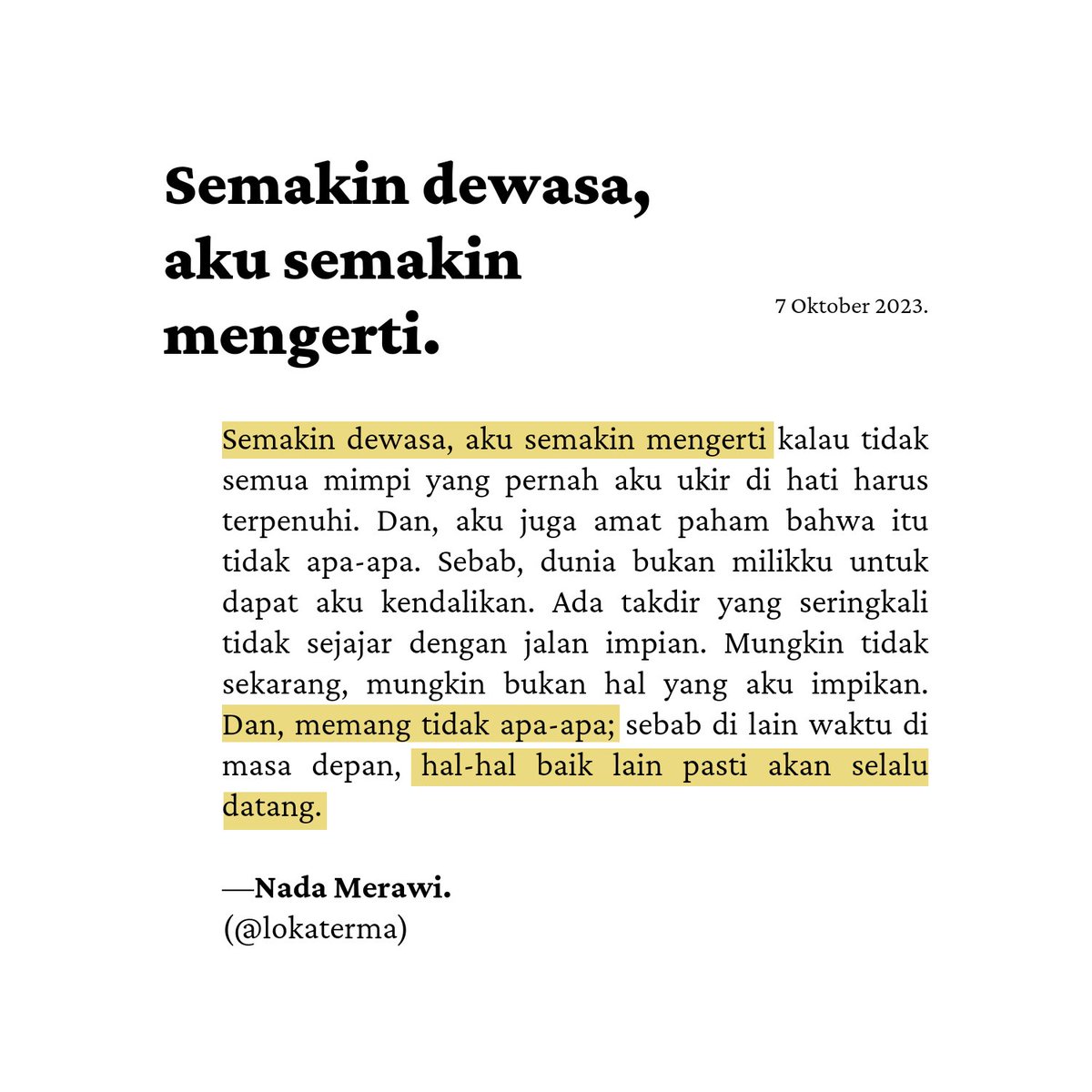 literarybase's tweet photo. Karya • Semakin dewasa, aku semakin mengerti.
https://t.co/v4jLFgF2eA
