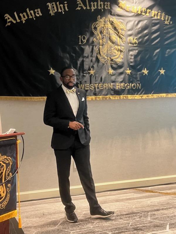 acei06's tweet photo. Dr. Jonathan Madison of the ACEI Board of Directors along with Jevon Brame addresses the attendees of the Alpha Phi Alpha Western Region Leadership Academy & College Brothers Retreat with ACEI’s 2023 update #acei #alphawest #educatingourfuture https://t.co/RmWv2xupaD