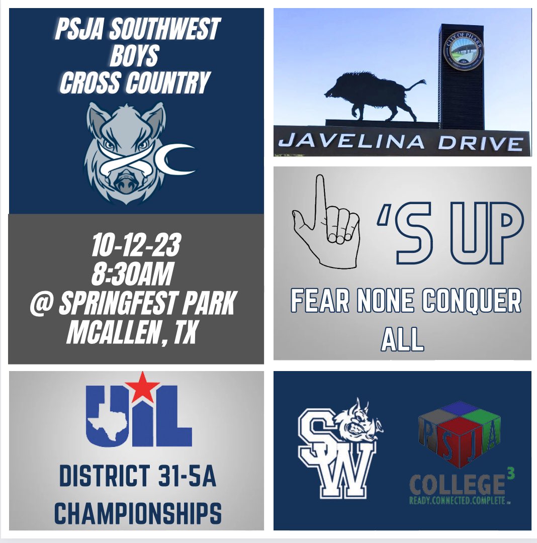 The PSJA Southwest Boys Cross Country team will be competing this upcoming Thursday at the UIL 31-5A District Championships! 🐗