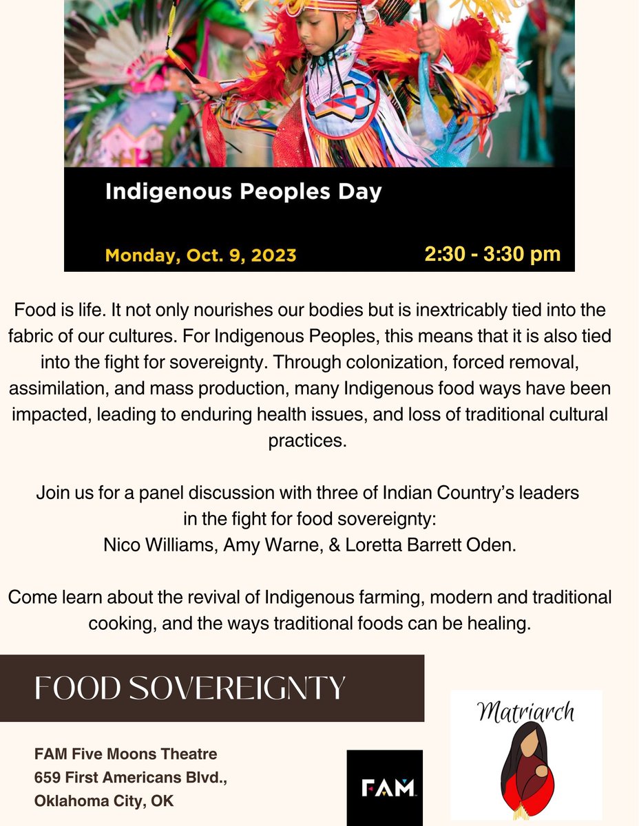 MatriarchOK's tweet photo. Please join us for our Food Sovereignty Panel at Indigenous Peoples’ Day OKC: https://t.co/uLMUgjyleY