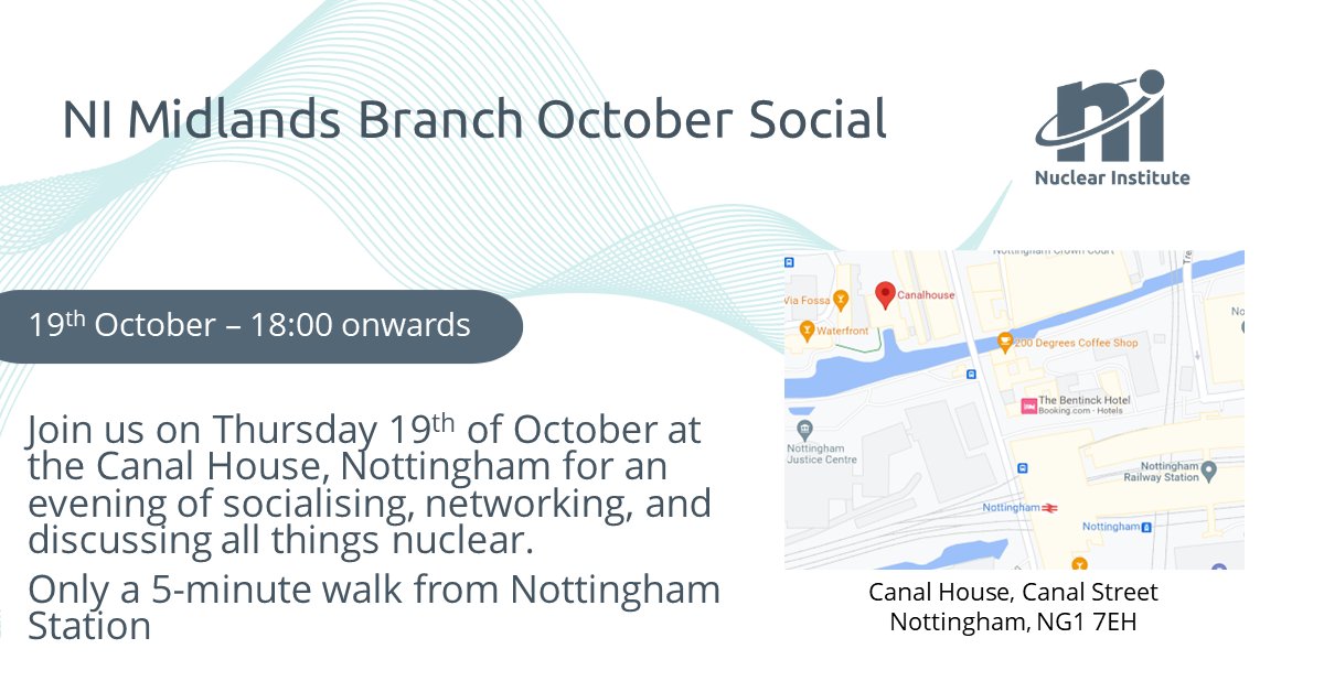 We will be in the Canal House, Nottingham on Thursday 19th of October from 6pm onwards for our October social event.
Everyone is welcome, feel free to bring friends along to meet the committee and engage in networking!
#nuclear #netzero #socialevent #nuclearinstitute