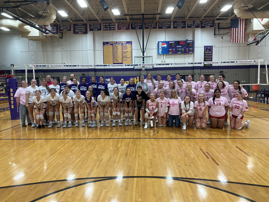 NHHSVB's tweet photo. 2023 Volley for a Cure
Thank you to everyone for your support of our annual V4AC event. With your help we were able to to raise over $1,000 for our Knights vs Cancer initiative. 
Big thank you to our official, Brenda, and our two honorary Captains, Brandy &amp; Ileta!
#NHHSvb #AllN https://t.co/4N8Vje0rgX