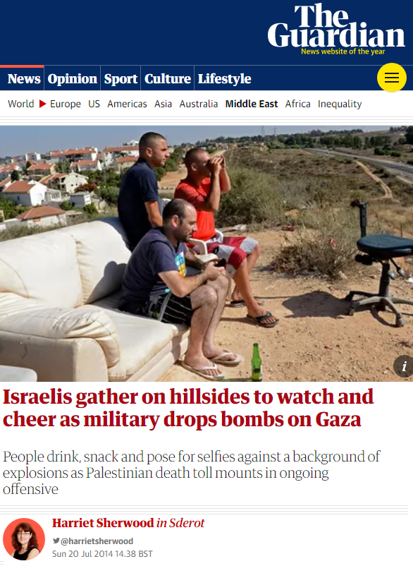 zei_squirrel's tweet photo. one of the favorite activities of Israelis near the Gaza border is to organize trips to the hillsides where they gather together to watch Palestinian babies being bombed to death https://t.co/bE9R0Ql0zo