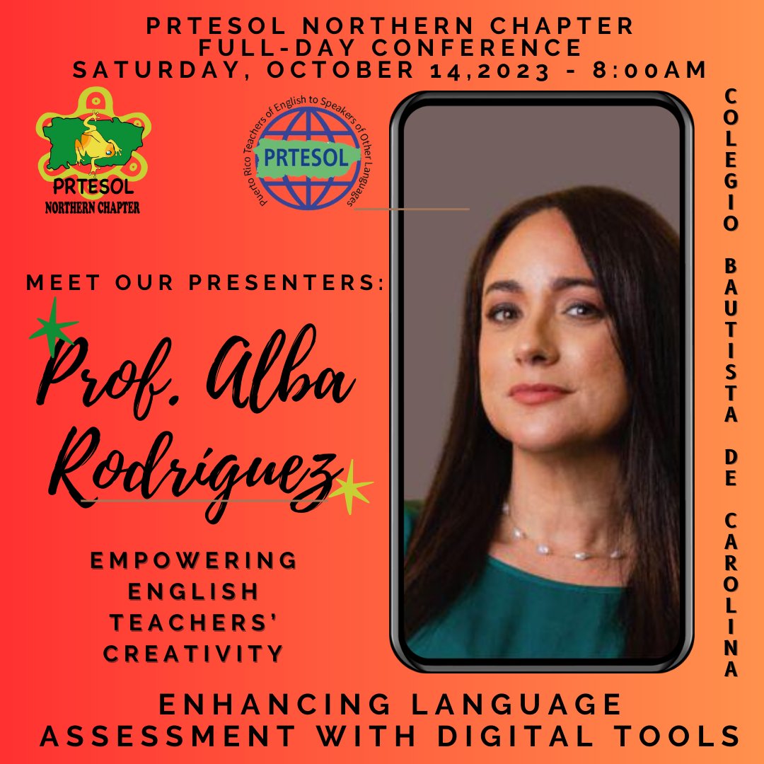 NorthernChPRTSL's tweet photo. Dear colleagues: RSVP at the QR Code on the promo. We will welcome you to our PRTESOL Northern Chapter Full-day Conference: Empowering English Teachers' Creativity next Saturday, October 14, 8:00 am at Colegio Bautista de Carolina. https://t.co/5tamcevptu