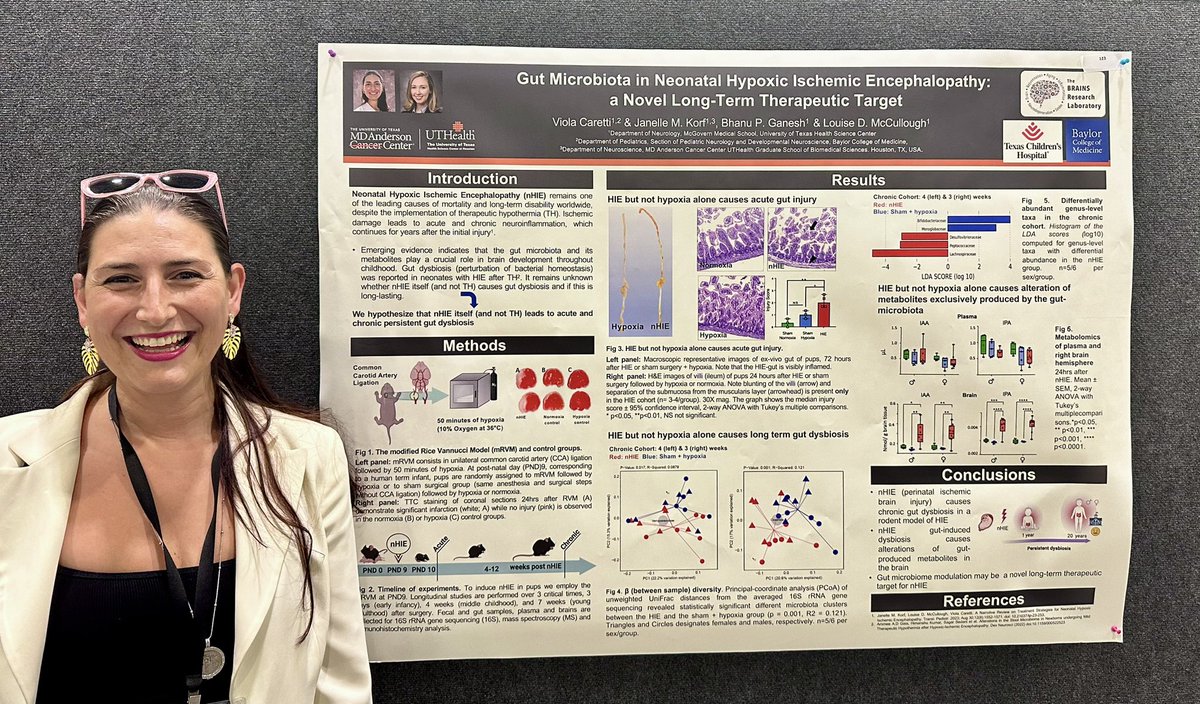 Could the gut be a long-term therapeutic target to treating neonatal #HIE? @ViolaCaretti’s rodent model work shows that nHIE causes #GutDysbiosis and alterations in gut-produced metabolites in brain tissue. #GutBrainAxis #GutMicrobiome