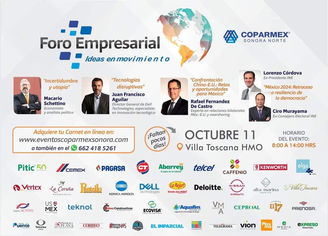 COPARMEXSON's tweet photo. No te puedes perder evento empresarial más importante de la región. 
Te esperamos este 11 de octubre, en Villa Toscana.

🎫Adquiere tu carnet en: https://t.co/2OzeAQWYxr

#networking #InnovaciónTecnológica #nearshoring #ParticipaciónCiudadana #economía #empresarios #emprendedor https://t.co/rUdwtZaIFu