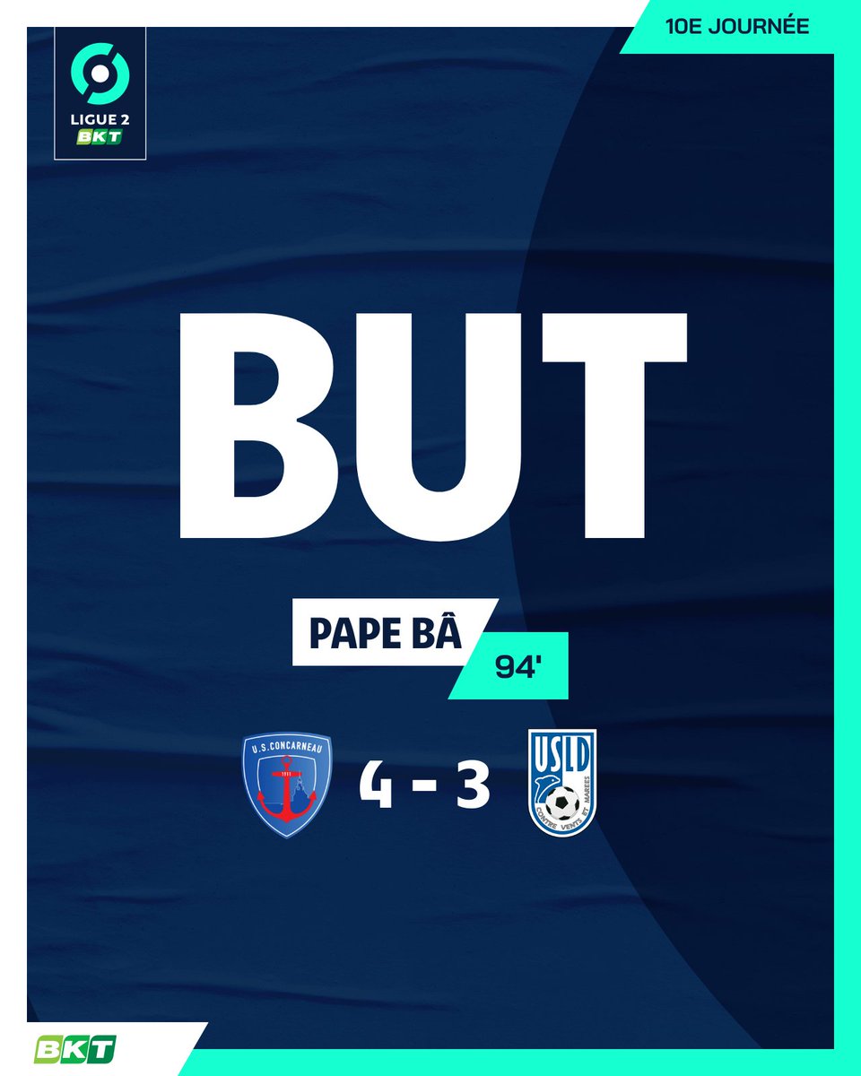 Ligue2BKT's tweet photo. BUUUT pour l'@USConcarneau ! En toute fin de match Pape Bâ délivre les siens 😱😱
#USCUSLD https://t.co/M2vVysF3FB