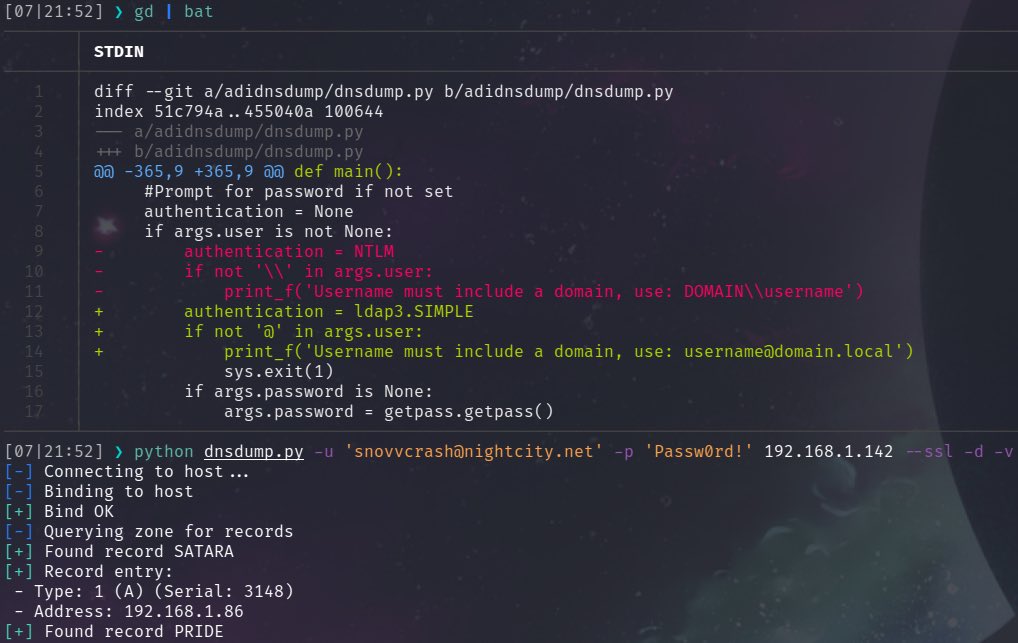 A mega cool trick indeed! It can be easily adopted for existing LDAP tooling, an example for <a href="/_dirkjan/">Dirk-jan</a>’s adidnsdump below👇🏻