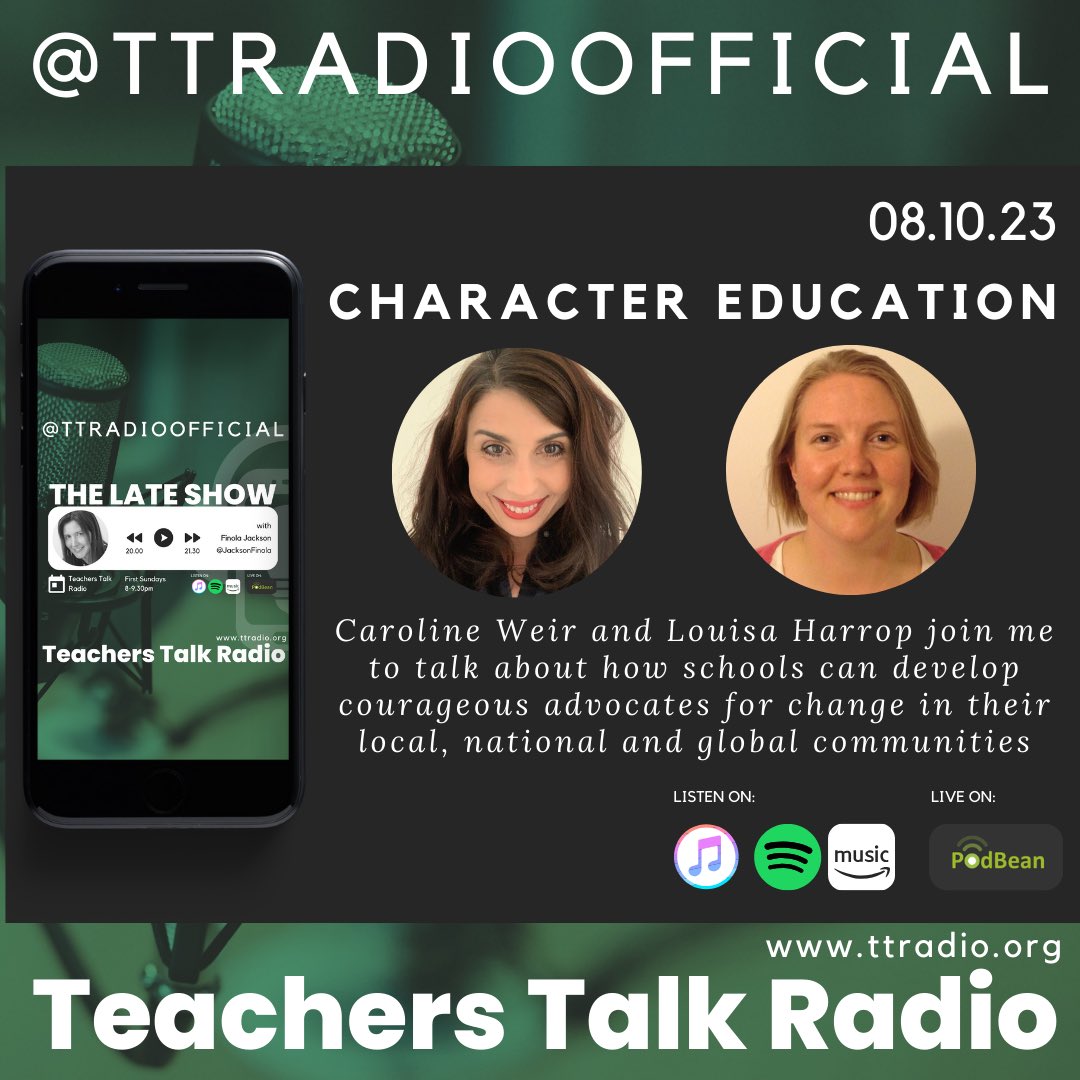 JacksonFinola's tweet photo. The fabulous @Weir_Caz and Louisa Harrop from @Lichfield_CofE join me tomorrow at 8pm to talk about how schools can develop courageous advocates for change. Tune in and talk it out @TTRadioOfficial https://t.co/IO86ET1Xyj