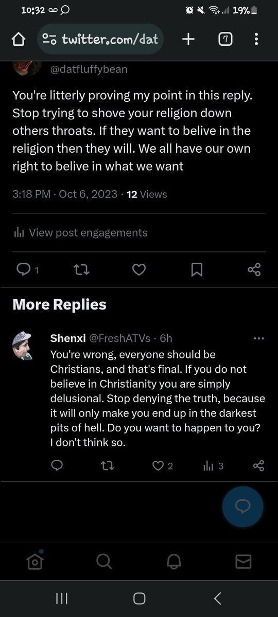 datfluffybean's tweet photo. And this is exactly why ppl hate Christianity. This guy proved my point multiple times! He thinks I'm the delusional one when he is. I can't stand Christianity at all cuz of ppl like this guy. Literally get a life dude https://t.co/NCP2T8eEKJ