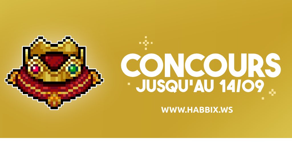 🎉 Habbix France est de retour sur Twitter avec une surprise épique ! Tentez de gagner un badge exclusif sur l'hôtel ! ✨

1️⃣ Aimez ce X.
2️⃣ Suivez notre compte X.
3️⃣ Envoyez nous votre pseudonyme en message privé.

Vous avez jusqu'au 14/09 pour tenter votre chance ! 🍀