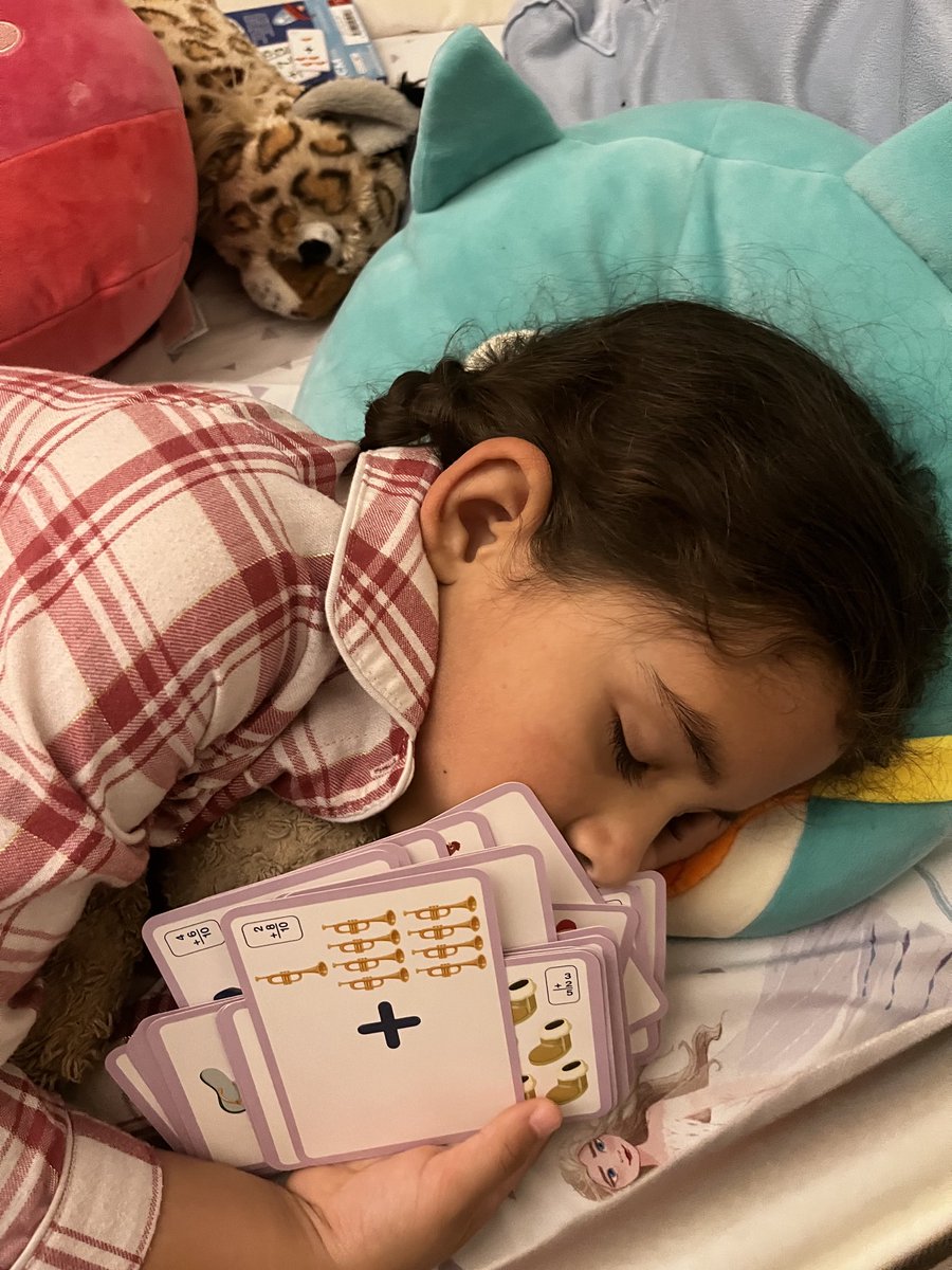 Discovered precious kiddo snoozing away, math flashcards in hand. Not our usual go-to but a $ store find that is great for ✈️ trips. 

It's not 🚀 science: learning happens when it isn’t forced. No tears at school or home. Just fun. 💤🔢✨ #EarlyMath #SweetDreams #ecepolicy