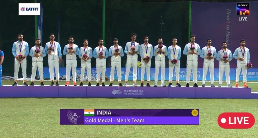 KanwariaSimran's tweet photo. Congratulations to the Indian Men’s Cricket team for winning GOLD Medal🇮🇳🥇🏏What a great win 👏😍 
Absolute domination shown by both Men’s and Women’s Cricket team at the #AsianGames Both teams played really well in the tournament &amp; won GOLD🥇👏Proud 🫡😎
#Cricket 
#Cheer4India https://t.co/CgOf9XIKzU