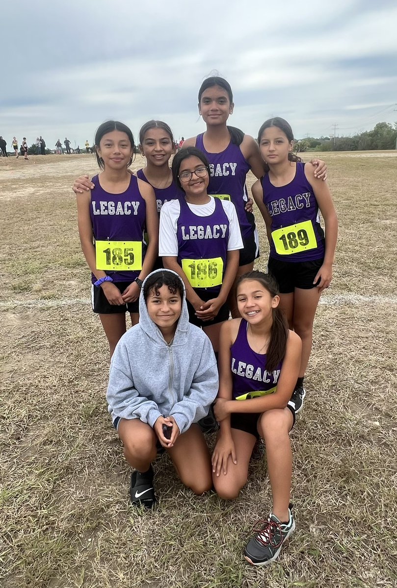 CoachCanoLMS's tweet photo. Legacy 7th Grade girls are getting in the right mindset for the final cross country race of the season.  @LMSKnights @LegacyECISD https://t.co/Xqq1N9n0it