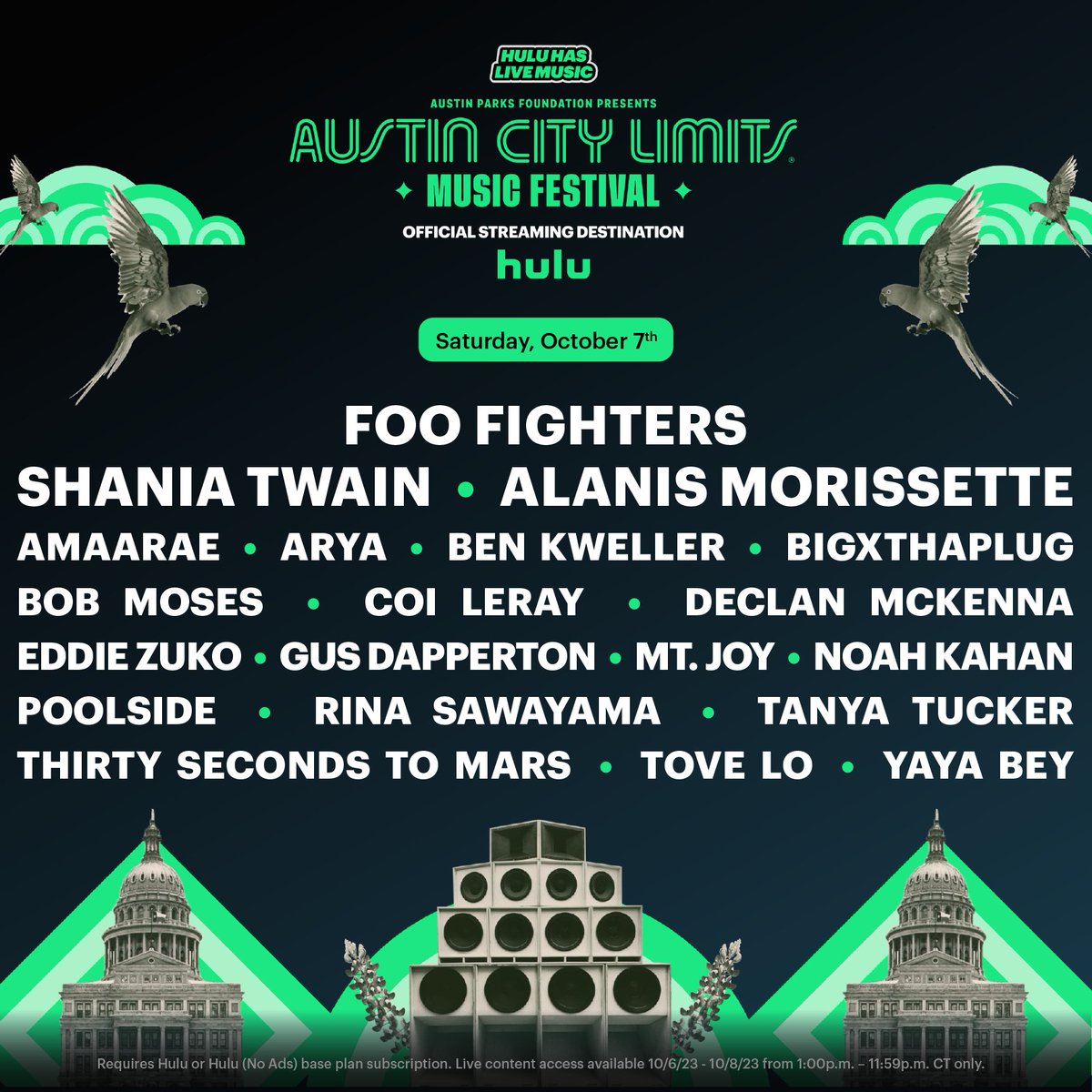 aclfestival's tweet image. Saturday on @hulu 👀 Tune into the livestream today at hulu.com/aclfest