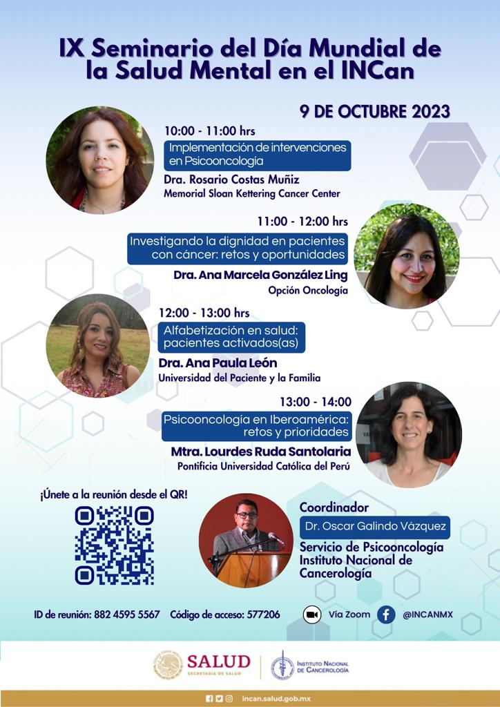 PSICOONCOLOGIA1's tweet photo. Las y los invitamos al IX Seminario del Día Mundial de la Salud Mental del INCan. 9 y 10 de octubre. Virtual. Gratuito.
Lo(a)s esperamos.
Entrar Zoom Reunión
https://t.co/IKU6bViiqb
ID de reunión: 882 4595 5567
Código de acceso: 577206 https://t.co/Mn0pHNC9Ny
