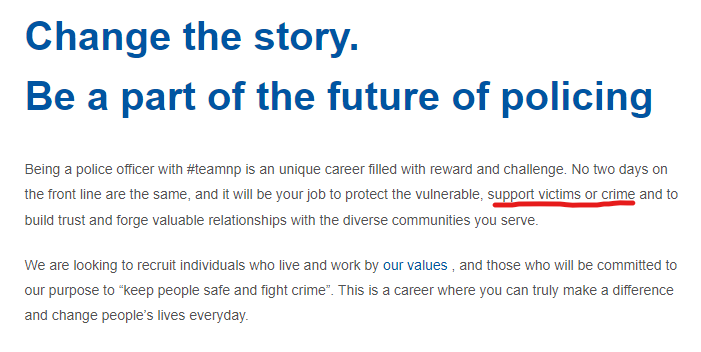 Akimbowles's tweet photo. @northumbriapol just a heads up on your officer recruitment page, you have a small typo. Pretty sure it should say "support victims of crime". https://t.co/3RySpyDOrd
