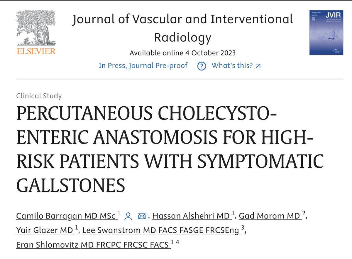 1/6 🚨 New Publication in <a href="/JVIRmedia/">JVIR</a>! 📢

Exploring a new innovative procedure for those with gallstones unsuitable for surgery.

Curious about this cutting-edge approach? Let's dive in! 🔍🩺

<a href="/SIRspecialists/">Society of Interventional Radiology</a>

#CholecystoEnteric #VIR #InterventionalRadiology