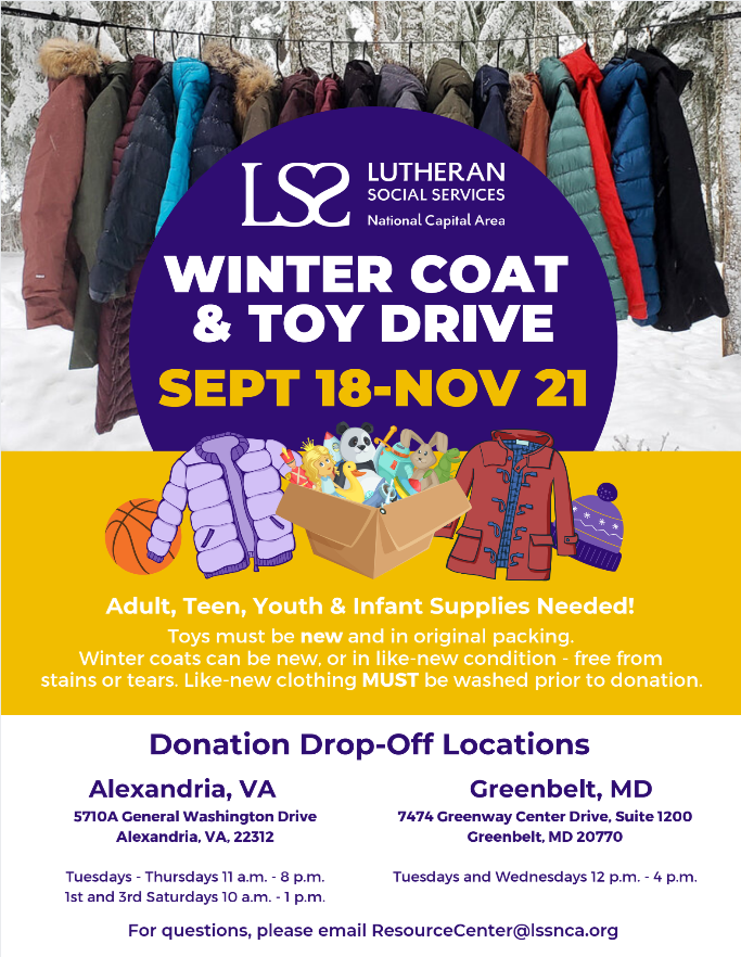 LSS_NCA's tweet photo. We anticipate a very big need for winter coats this upcoming season. Coats of all sizes are requested, including adult, teen, youth, and infant sizes. New toys for holiday distribution are also being accepted. Thank you for your support! #NorthernVirginia #Maryland #DMVCommunity https://t.co/HOY2a2Asz4