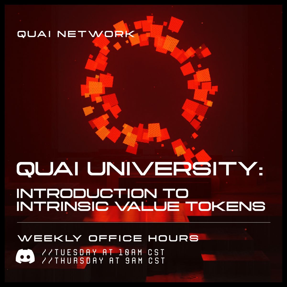 QuaiNetwork's tweet photo. Don't forget to set your reminders for next week's Quai University Call on "Intrinsic Value Tokens" hosted by @mechanikalk!

https://t.co/G5ju7DD1V4 https://t.co/MGm0JE11jw