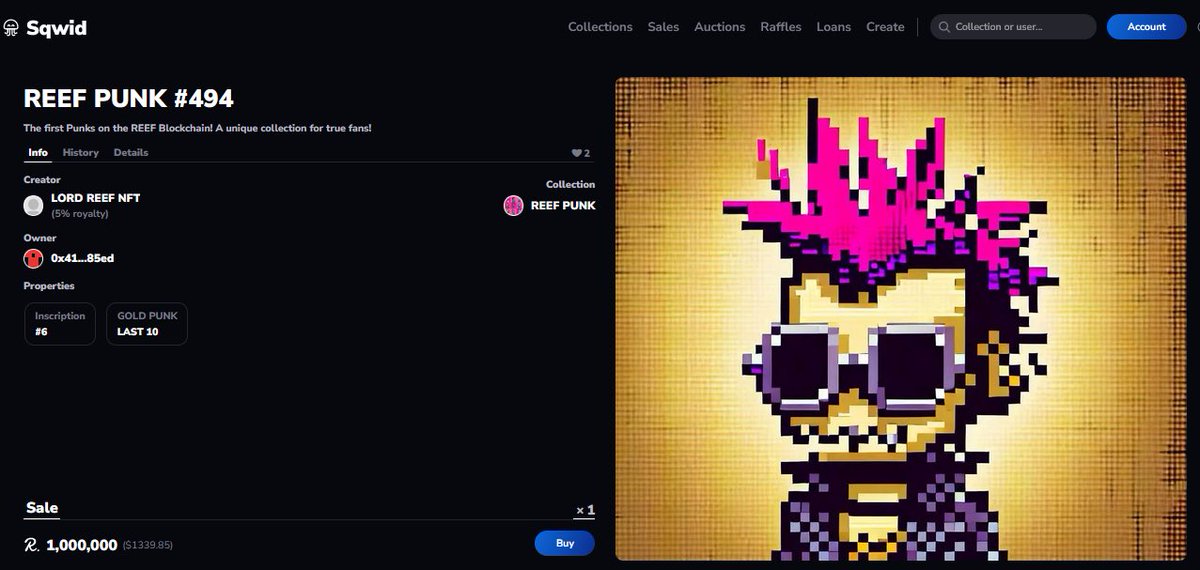 REEF_PUNKER's tweet photo. Hello guys, someone dared to sell their GOLDEN PUNK today! I am sure that this collection will achieve great success in the entire @Reef_Chain ecosystem in the near future! 🧑‍🎤🤑🤑🤑

For 1M REEF 👑

#ReefChain 
#Sqwid_App
#nftsales https://t.co/5aX3MmvHqO