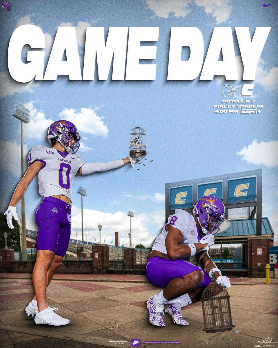 CatamountsFB's tweet photo. 𝙂𝘼𝙈𝙀𝘿𝘼𝙔

🆚 The University of Tennessee at Chattanooga 
🕕 4:00 PM 
📺 ESPN+
🏟 Finley Stadium 

#LOTE #BeAChampion #HTG https://t.co/QCUrJWmwCU