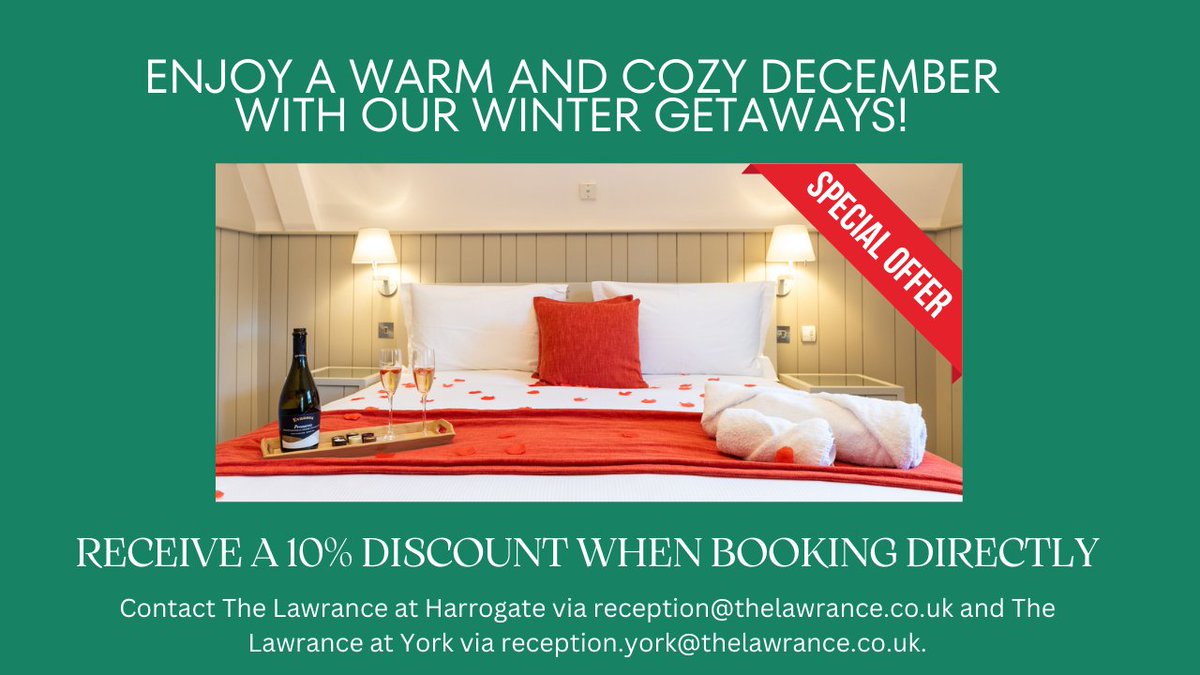TheLawrance1's tweet photo. Enjoy a Warm and Cozy December with Our Winter Getaways!
The Lawrance Harrogate
reception@thelawrance.co.uk
The Lawrance York
reception.york@thelawrance.co.uk
#bookdirectandsave #december #selfcateringaccommodation #holidayinyorkshire #businessstay #visityork #visitharrogate https://t.co/E78AimLJkz