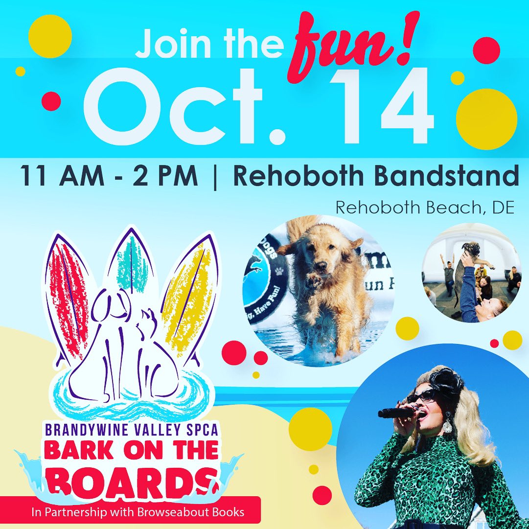 Come join us Saturday October 14th in Rehoboth Beach, DE for the Bark on the Boards! Vendors, music, food and activities for the pups! #rehoboth #rehobothbeach #barkontheboards #spca