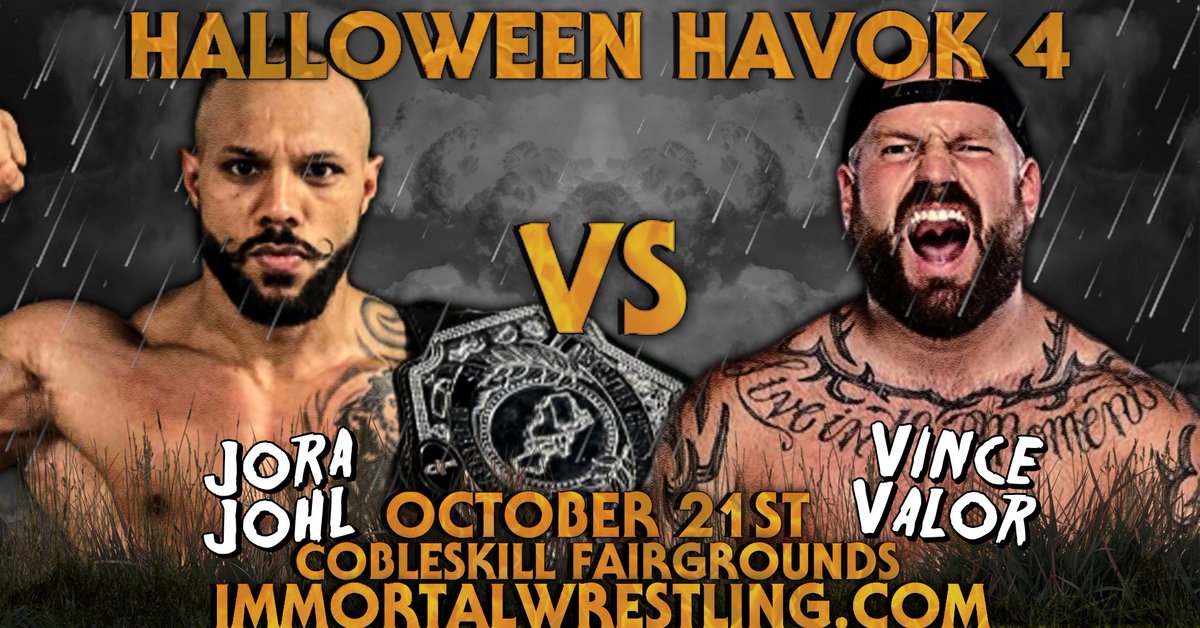 On October 21st in Cobleskill, Former #ICW Northeast Champion, @VinceValor31 will look to regain the Northeast Championship when he has his rematch over the man who took it from him, AEW Star and current Champion, @jorajohl! Tickets available at purplepass.com/havok4