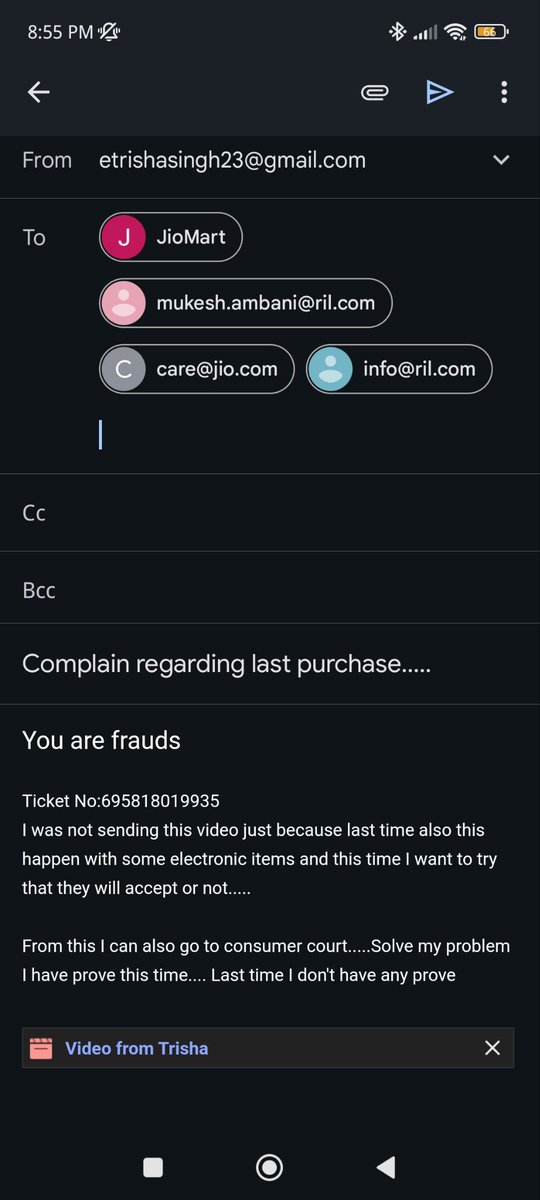 TrishaSing72008's tweet photo. @SannyVaraganti  @JioMart @JioMart_Support  ...... I made this video and not send just because I want to check last time I don't have prove but thi time I have 
Solve my problem otherwise with this prove consumer court https://t.co/JrZf8RYXfa