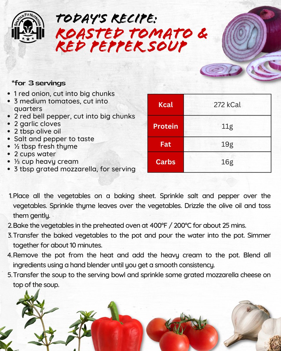 Give this recipe a try now - brimming with vitamins and bursting with flavor, it's an ideal addition to your repertoire of nutritious meals.

Follow us for more healthy recipes and tips!

#BeSpartanFit #RoastedTomato&RedPepperSoup #weekendtreat #healthyrecipe #fitness #usa