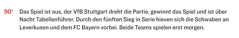 Beim kicker hat man auch noch nicht verarbeitet wie erfolgreich der #VfB ist. Zumindest fällt mir keine Erklärung ein wie der Zweite am Dritten 'vorbei' an die Spitze rücken sollte.