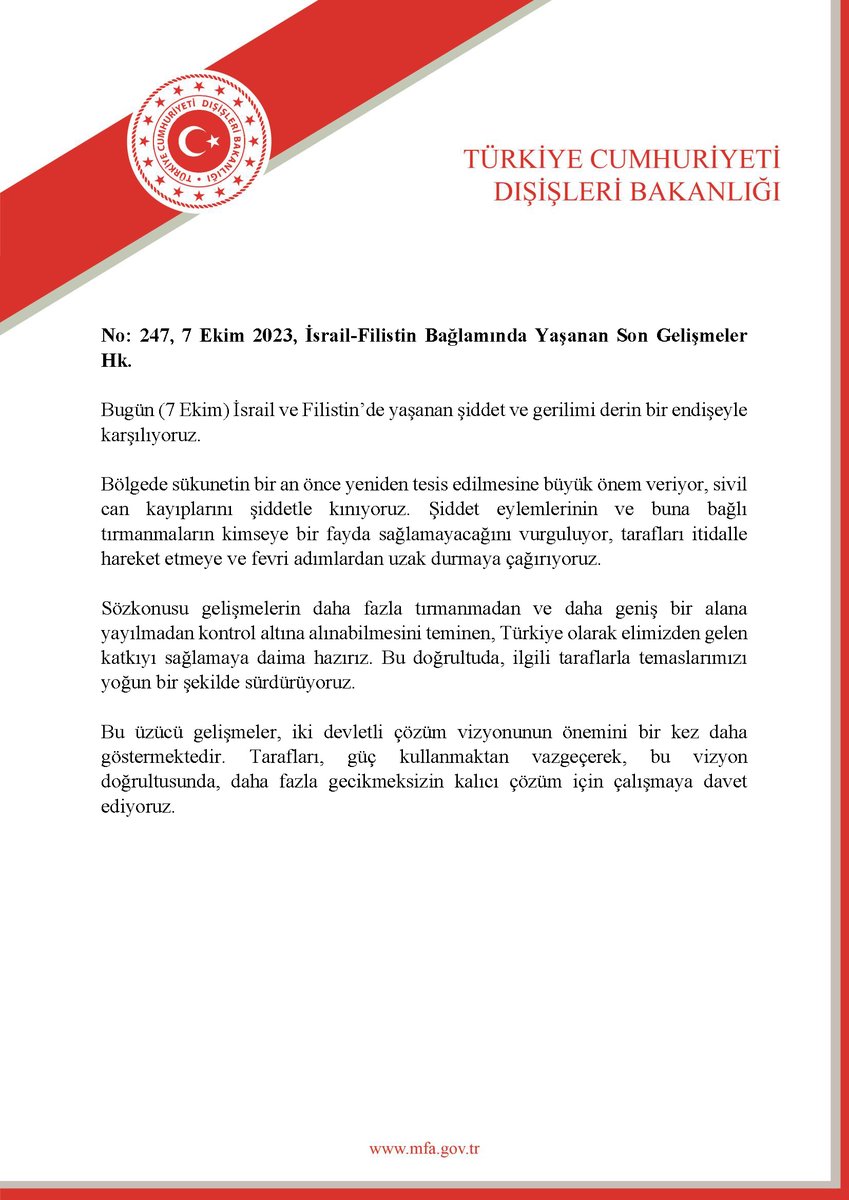 İsrail-Filistin Bağlamında Yaşanan Son Gelişmeler Hk. mfa.gov.tr/no_-247_-_isra…