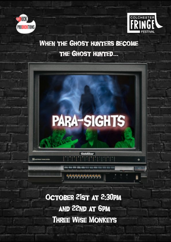 In just 2 weeks - REDuck returns with comedy/ghost story PARA-SIGHTS at the <a href="/ColchFringe/">Colchester Fringe</a>

Join the plucky ghost hunting team as they discover what paranormal activity their unknown location has to offer...

More info coming soon!

Tickets only £8 colchesterfringe.com/para-sights