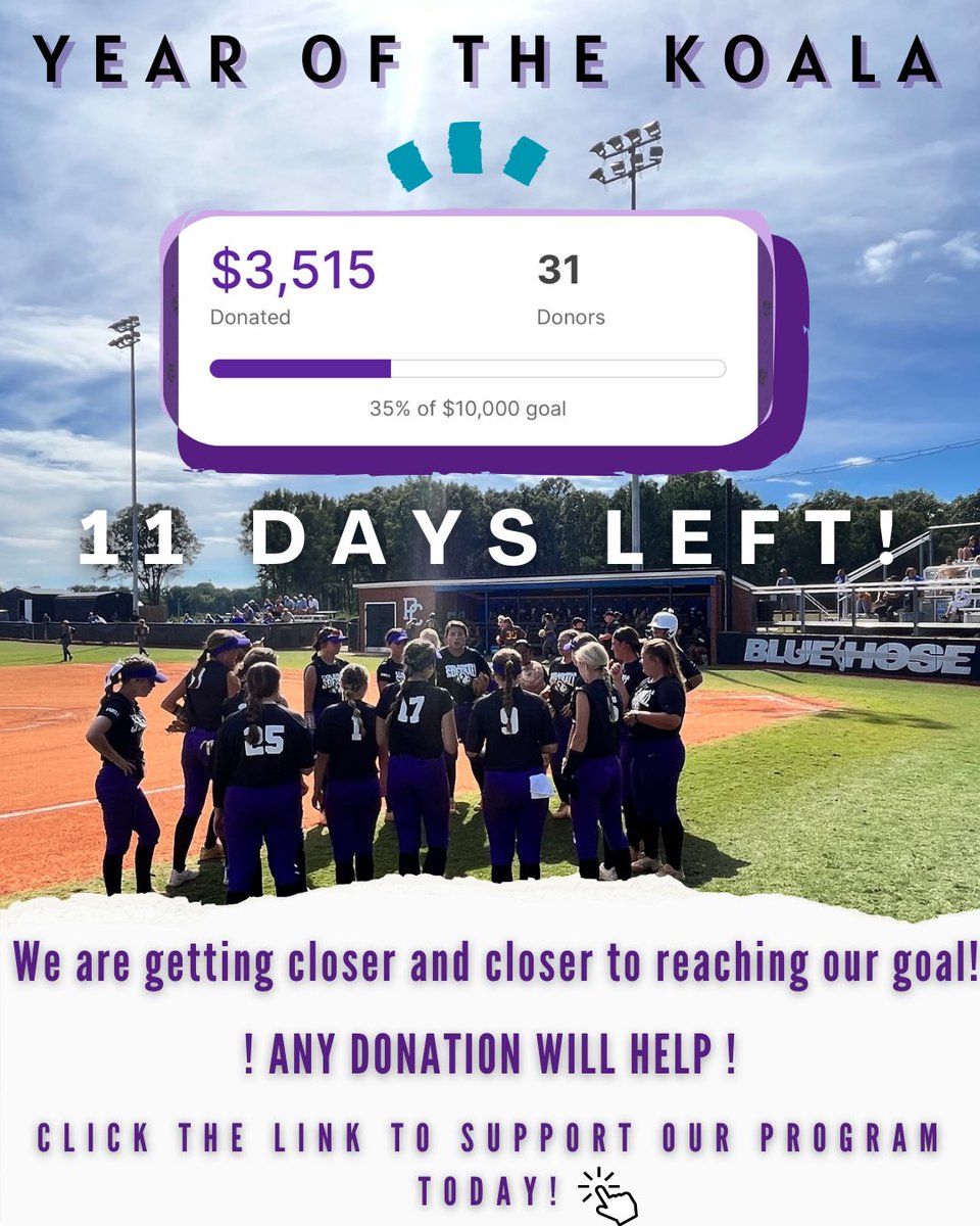 CC_Koalas_SB's tweet photo. A simple share will go a long way! 🫶
Thank you to all of those who have contributed to our fundraiser! 🫶
#gokoalas #ccsoftball #family #collegesoftball #CCYearOfTheKoala #naia
#aacconference #donations #supportwomeninsports #playlikeagirl https://t.co/v9znNBx7IV