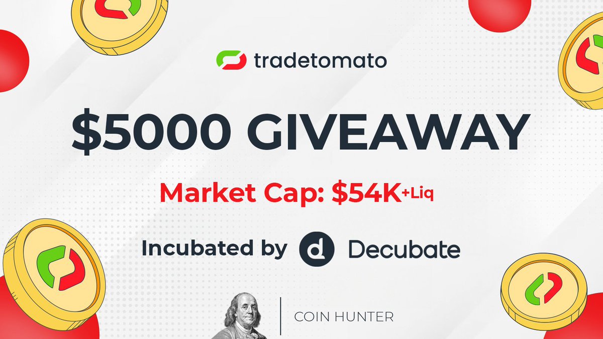 🎁REKOR HEDİYE DAĞITMAYA DEVAM 5 takipçime $500 WL🔥Ücretleri de benden! 10X yaparsa ödül 140.000TL 🤯 ⏩Katılmak için @trade_tomato, @decubate, @vemutlu takip edip, RT yapmalısınız. $TTM 2 borsa onaylandı ve Mcap sadece $54K