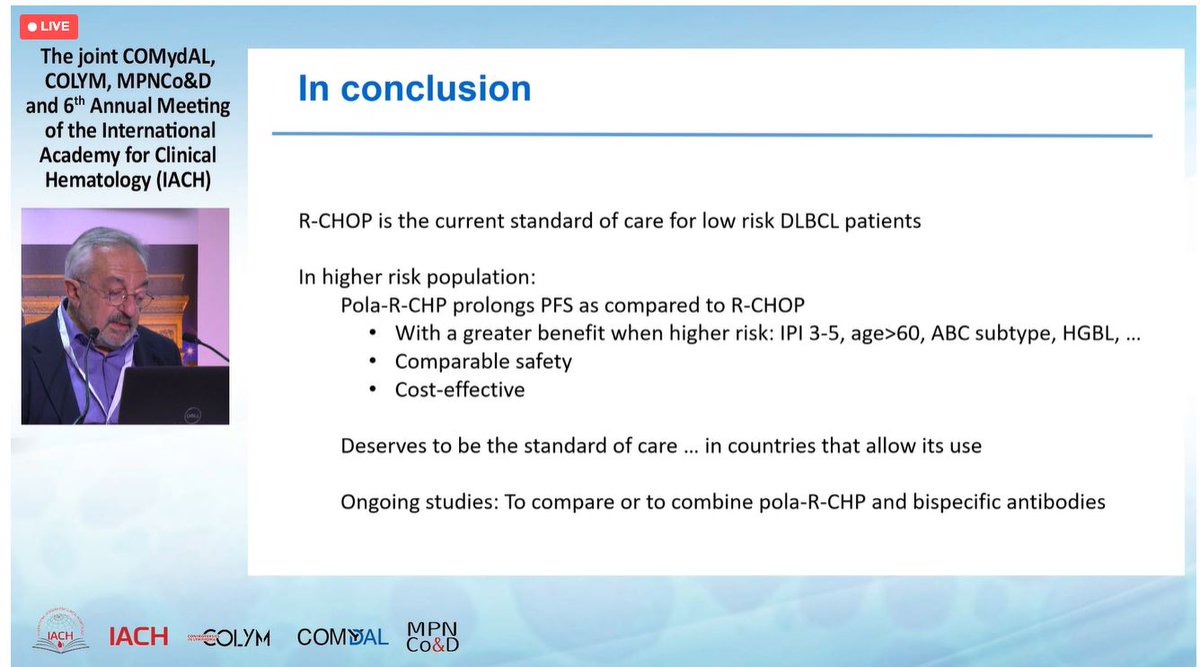 lymphomahub's tweet photo. #IACH23 | @TillyHerve at the University of Rouen debated no for R-CHOP as SOC for the first-line therapy in DLBCL. He presented promising data from the POLARIX trial of Pola-R-CHP in DLBCL. #lymsm #lymphoma #COLYM #TheIACH https://t.co/yFaFd7BNx8