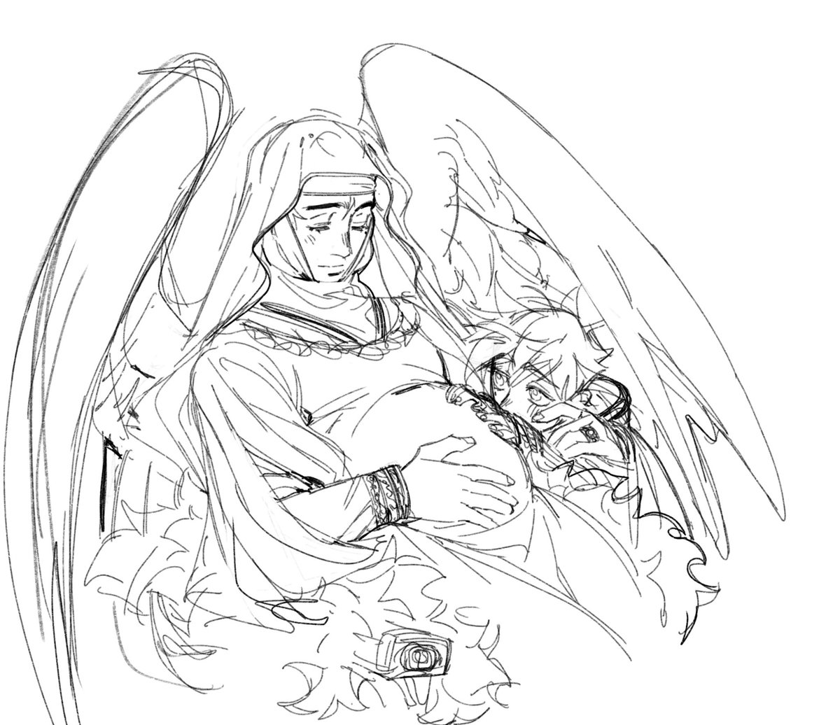 bigbaras2's tweet photo. Drew a lot of saints au vash last night (w some bonus babies) cuz I’m insane. I need to draw Brad and knives too…(cw mpreg) https://t.co/f9z4bGBqy0