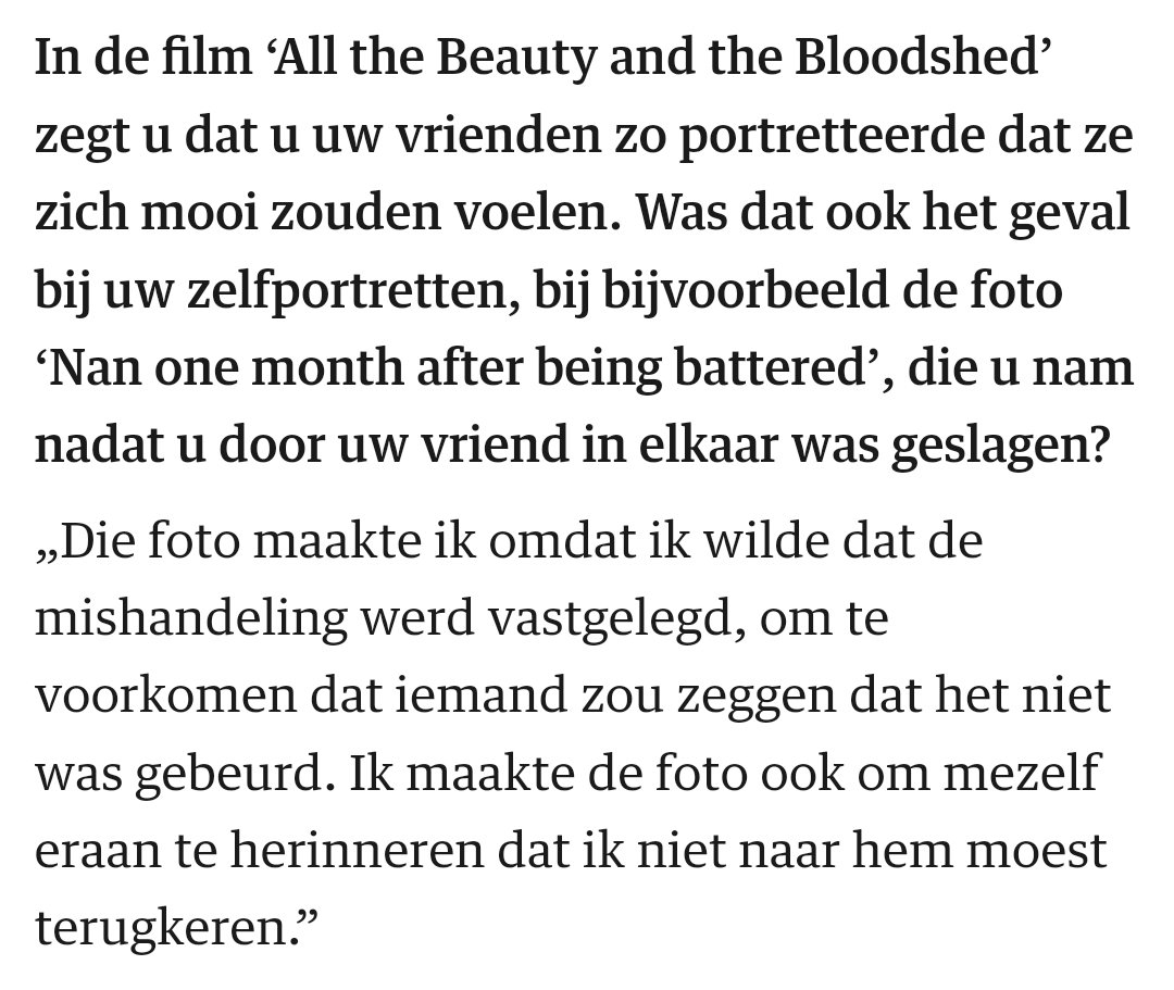 Ik hou van het NRC en dan vooral van de cultuursector, maar deze vraag aan Nan Goldin... hoe kom je erop?