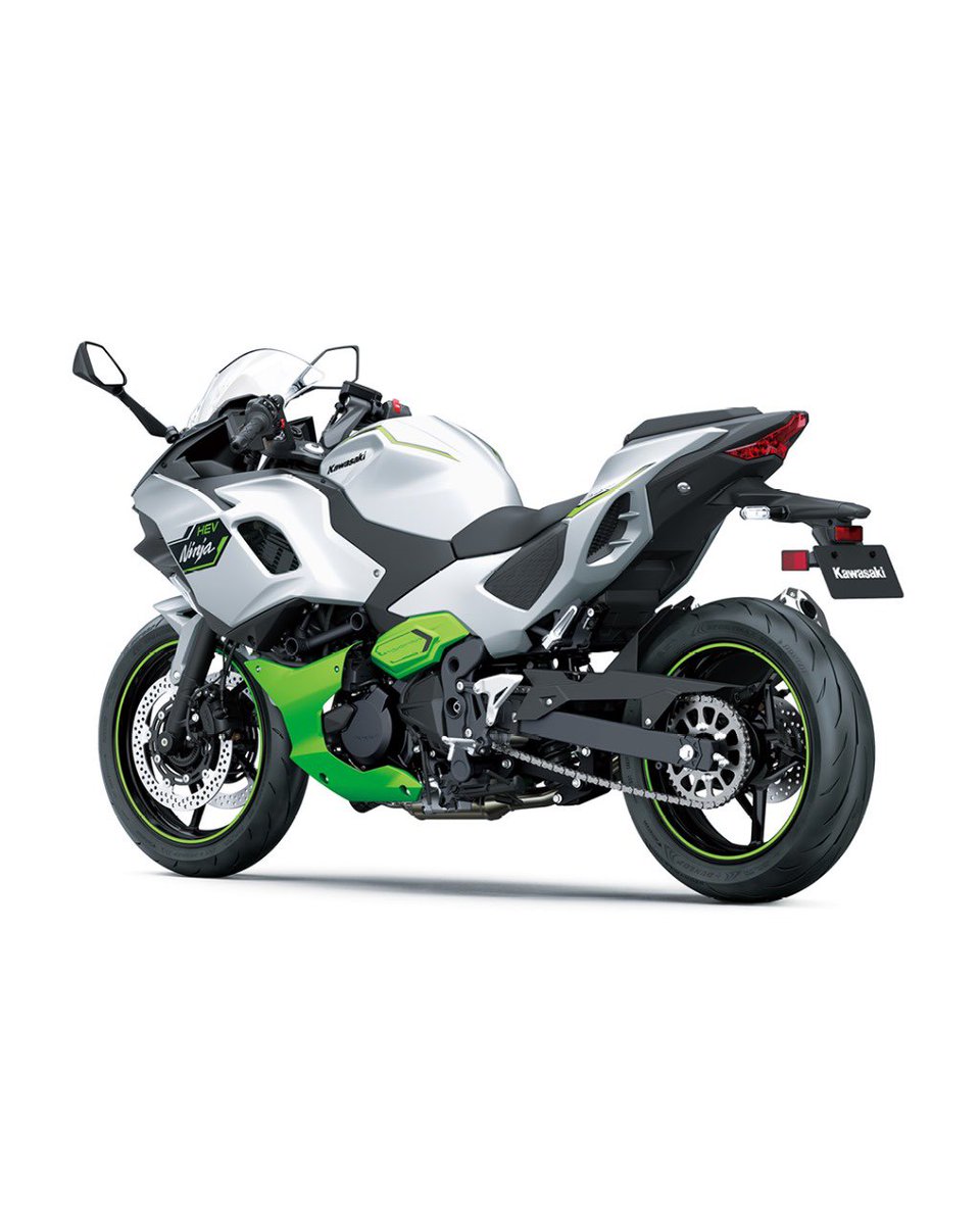 BenGracias's tweet photo. The Kawasaki Ninja 7 Hybrid is the world's first hybrid motorcycle. It has a 451cc parallel-twin motor mated with an electric motor offering a 59PS combined output (69PS with e-Boost). So you get the fuel efficiency of a quarter-litre motorcycle with performance way above it. https://t.co/gcYyZKboea