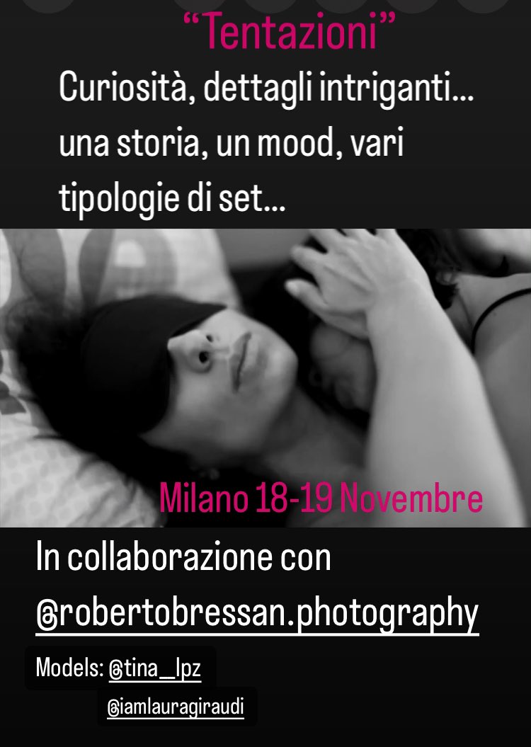 SCittonluis's tweet photo. Nuovo workshop “Tentazioni”
Curiosità, dettagli intriganti… una storia, un mood, vari tipologie di set … in collaborazione con Roberto Bressan e le modelle Laura Giraudi e Tina Lpz.
Milano 18-19 Novembre https://t.co/aPtbW7FqEq